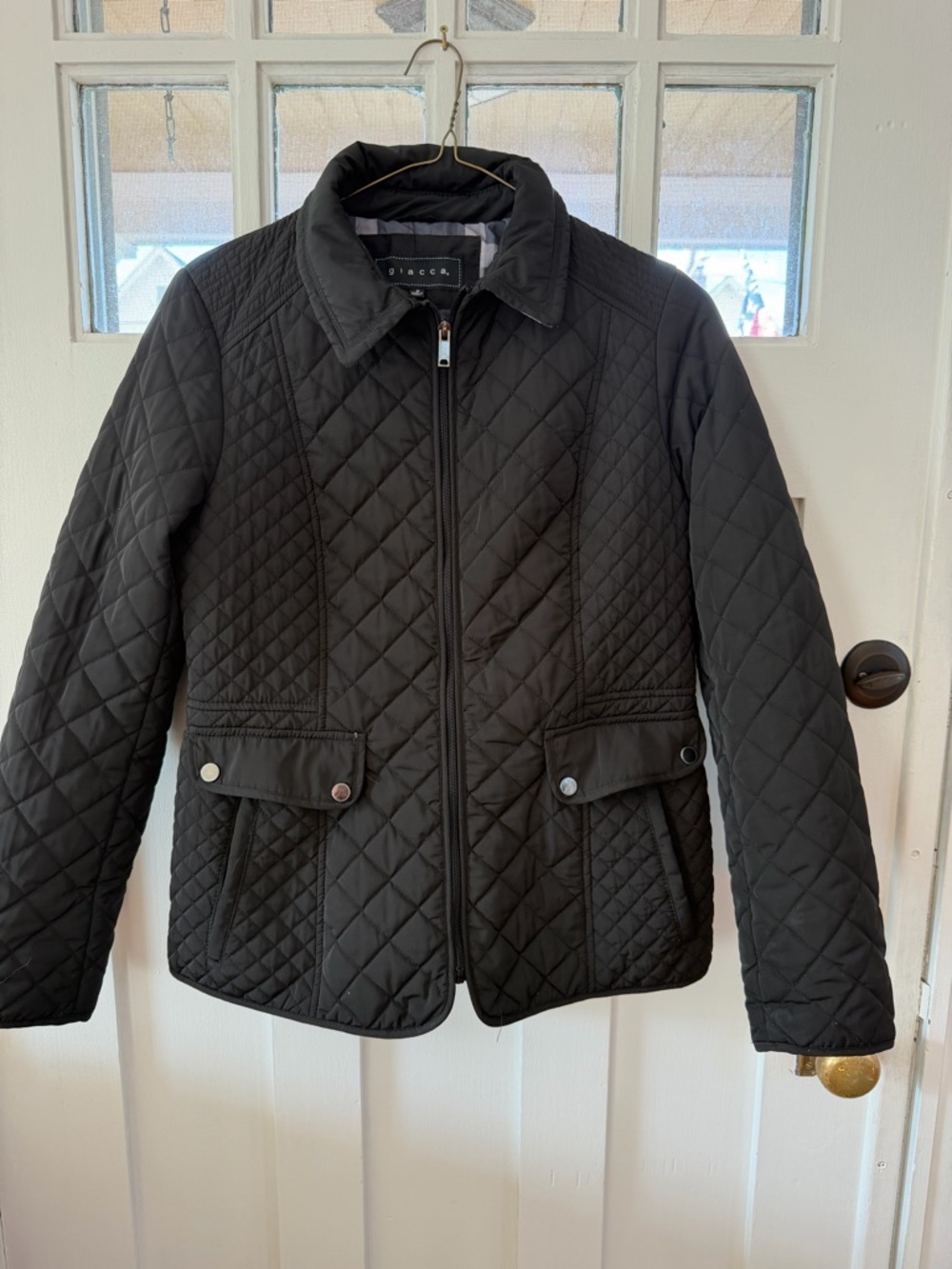giacca Black Quilted Diamond-Pattern Puffer Jacket